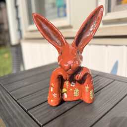 Whimsical Hand-Painted Bunny Sculpture - Woodland Decor - thumbnail 3