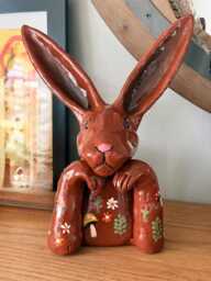 Whimsical Hand-Painted Bunny Sculpture - Woodland Decor - thumbnail 1
