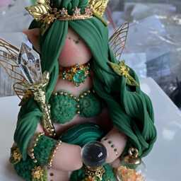Fairy Queen Clay Goddess With A Malachite Crystal & Clear Ball - thumbnail 2