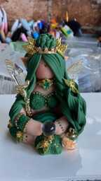Fairy Queen Clay Goddess With A Malachite Crystal & Clear Ball - thumbnail 1