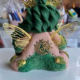 Fairy Queen Clay Goddess With A Malachite Crystal & Clear Ball - thumbnail 3