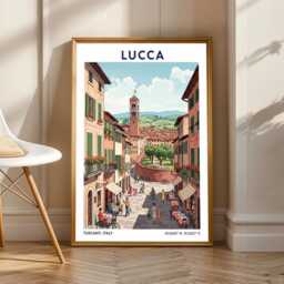 Lucca Italy Art Print Vintage Travel Poster, Tuscany Street Scene - thumbnail 1