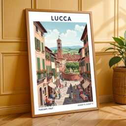Lucca Italy Art Print Vintage Travel Poster, Tuscany Street Scene - thumbnail 3