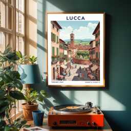 Lucca Italy Art Print Vintage Travel Poster, Tuscany Street Scene - thumbnail 2