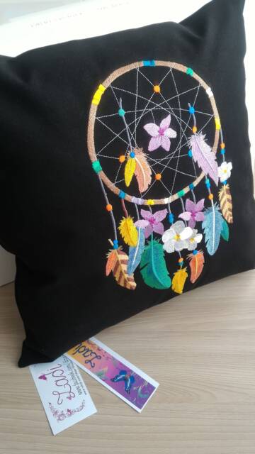 "Black Linen Pillowcase With Embroidery ""Dream Catcher" - image 1