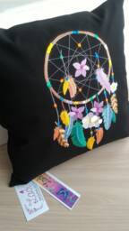 "Black Linen Pillowcase With Embroidery ""Dream Catcher" - thumbnail 1