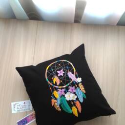 "Black Linen Pillowcase With Embroidery ""Dream Catcher" - thumbnail 2