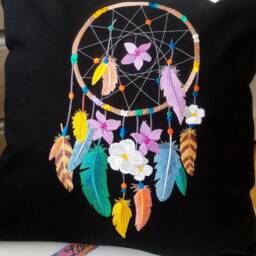 "Black Linen Pillowcase With Embroidery ""Dream Catcher" - thumbnail 4