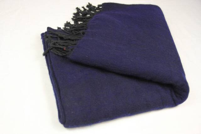Handwoven Yak Wool Blend Blanket Large Navy Travel Shawl - image 1