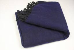 Handwoven Yak Wool Blend Blanket Large Navy Travel Shawl