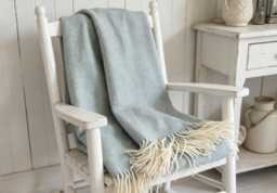 Blanket/Throw, 100% Pure New Wool, Herringbone Dusky Green, Teal, C/W Fringe Edge 140x200cms