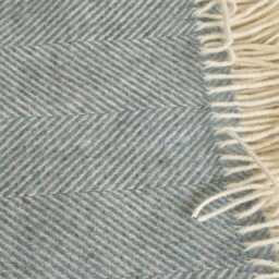Blanket/Throw, 100% Pure New Wool, Herringbone Dusky Green, Teal, C/W Fringe Edge 140x200cms - thumbnail 4