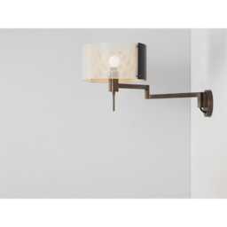 1950S Mid-Century Modern Articulating Brass Wall Sconce - Black & White Shade, Italian Retro Patina Swing Arm Light Fixture - thumbnail 3