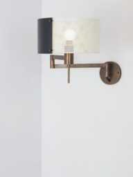 1950S Mid-Century Modern Articulating Brass Wall Sconce - Black & White Shade, Italian Retro Patina Swing Arm Light Fixture - thumbnail 2