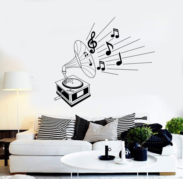 Wall Vinyl Music Gramophone Retro Classic Art Guaranteed Quality Decal Mural 1518Dz - image 1