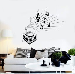 Wall Vinyl Music Gramophone Retro Classic Art Guaranteed Quality Decal Mural 1518Dz - thumbnail 1