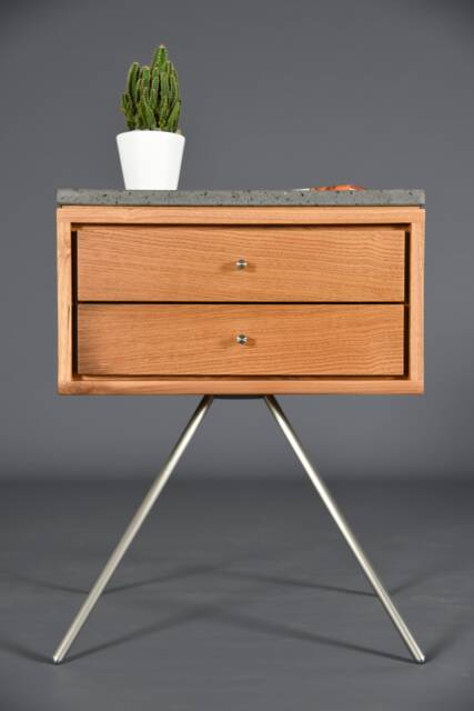 Mid Century Modern Nightstand With Two Drawer in Old Chestnut Stone Top Of The Etna Volcano - image 1