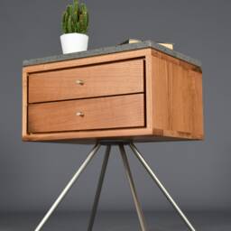 Mid Century Modern Nightstand With Two Drawer in Old Chestnut Stone Top Of The Etna Volcano - thumbnail 2