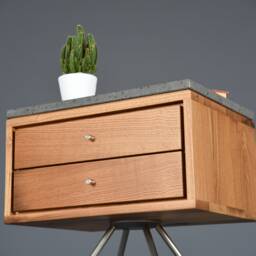 Mid Century Modern Nightstand With Two Drawer in Old Chestnut Stone Top Of The Etna Volcano - thumbnail 3