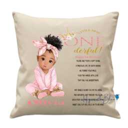 Personalised Baby Girl 1st Birthday Cushion - Christian Mixed-Race Gift Custom Name Pillow - thumbnail 3