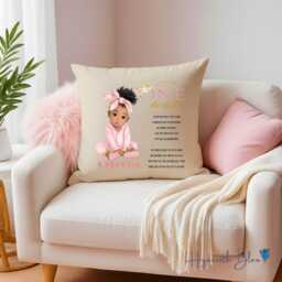 Personalised Baby Girl 1st Birthday Cushion - Christian Mixed-Race Gift Custom Name Pillow - thumbnail 2