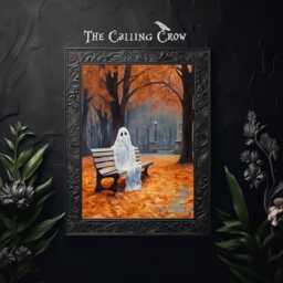 Autumn Ghost On Park Bench Print - Autumnal Print, Halloween Decor, Fall Gothic Home Art - thumbnail 3