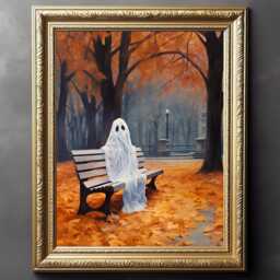 Autumn Ghost On Park Bench Print - Autumnal Print, Halloween Decor, Fall Gothic Home Art - thumbnail 1