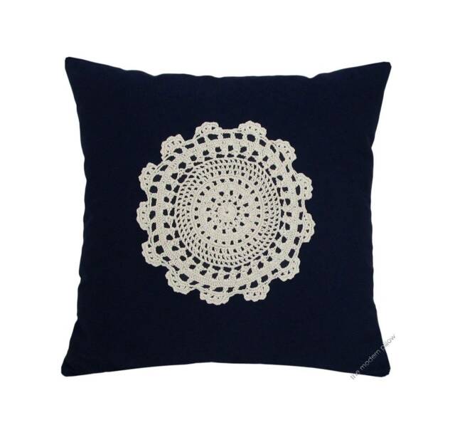 Navy Blue Doily Decorative Throw Pillow Cover/Case Cushion Cotton 20x20 - image 1