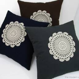 Navy Blue Doily Decorative Throw Pillow Cover/Case Cushion Cotton 20x20 - thumbnail 2