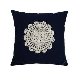 Navy Blue Doily Decorative Throw Pillow Cover/Case Cushion Cotton 20x20 - thumbnail 1