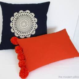 Navy Blue Doily Decorative Throw Pillow Cover/Case Cushion Cotton 20x20 - thumbnail 3