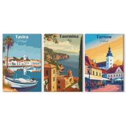 Canvas Set Of 3 Wall Art - Views Coastal Cities & Their Architecture, Multicolored Print, Travels Hanging Piece - thumbnail 2