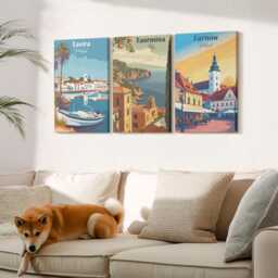 Canvas Set Of 3 Wall Art - Views Coastal Cities & Their Architecture, Multicolored Print, Travels Hanging Piece - thumbnail 1