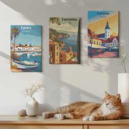 Canvas Set Of 3 Wall Art - Views Coastal Cities & Their Architecture, Multicolored Print, Travels Hanging Piece - thumbnail 3