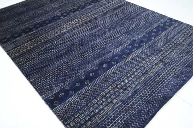 6x8 Ft Navy Blue Gabbeh Area Rug, Afghan Hand Knotted Geometric Motif Lori Baft Wool Tribal Rugs, Bedroom Living Room Rugs - image 1