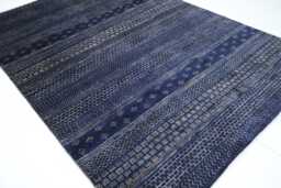 6x8 Ft Navy Blue Gabbeh Area Rug, Afghan Hand Knotted Geometric Motif Lori Baft Wool Tribal Rugs, Bedroom Living Room Rugs - thumbnail 1