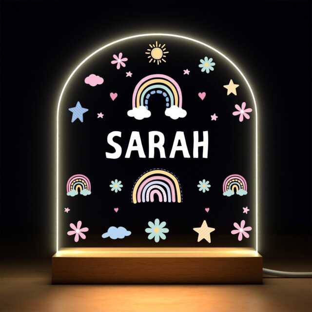 Personalised Night Light For Girls - Gift Bedroom Decor Led Kids & Baby Rainbow - image 1