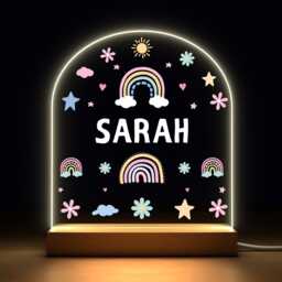 Personalised Night Light For Girls - Gift Bedroom Decor Led Kids & Baby Rainbow - thumbnail 1