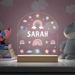 Personalised Night Light For Girls - Gift Bedroom Decor Led Kids & Baby Rainbow - thumbnail 3