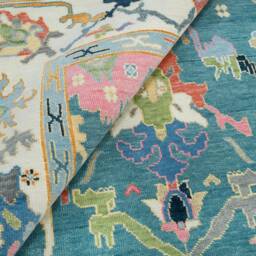Handmade Oushak Wool Rug, Teal Blue Ivory Oriental Area Rug Ar_3321 - thumbnail 3
