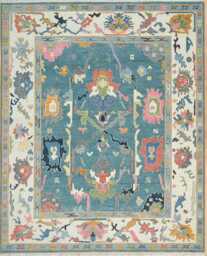Handmade Oushak Wool Rug, Teal Blue Ivory Oriental Area Rug Ar_3321 - thumbnail 1