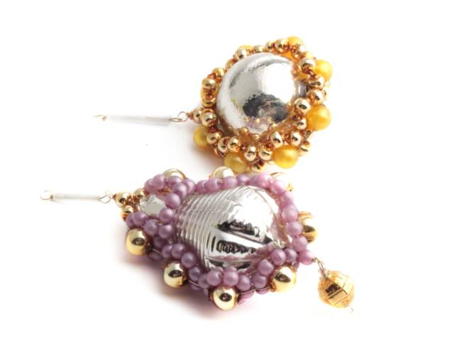 2 Czech Blown Glass Seed Bead Christmas Ornaments - image 1
