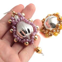 2 Czech Blown Glass Seed Bead Christmas Ornaments - thumbnail 2
