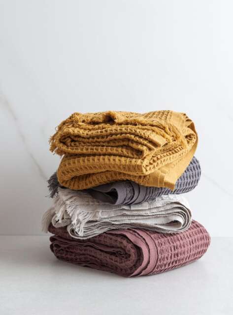 Natural Bath Towel, Waffle - Ochre Textured Absorbent Towels For A Minimalist Decor - image 1