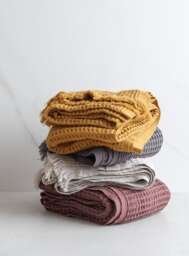 Natural Bath Towel, Waffle - Ochre Textured Absorbent Towels For A Minimalist Decor - thumbnail 1