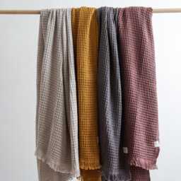 Natural Bath Towel, Waffle - Ochre Textured Absorbent Towels For A Minimalist Decor - thumbnail 4