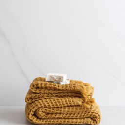 Natural Bath Towel, Waffle - Ochre Textured Absorbent Towels For A Minimalist Decor - thumbnail 3