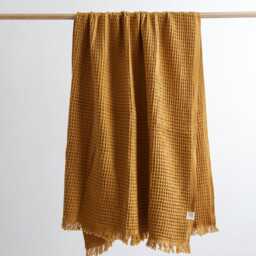 Natural Bath Towel, Waffle - Ochre Textured Absorbent Towels For A Minimalist Decor - thumbnail 2