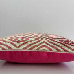 Silk Velvet Cushion Cover, Pink Ikat Pillow, Turkish Jacquard Cushion, Decorative Pillowcase 16''x16''/40x40 cm - thumbnail 3