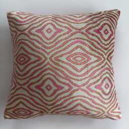 Silk Velvet Cushion Cover, Pink Ikat Pillow, Turkish Jacquard Cushion, Decorative Pillowcase 16''x16''/40x40 cm